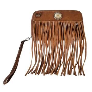 Shyanne Country Wear Wristlet Wallet Brown Fringe Leather